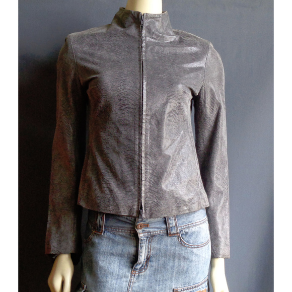 Express Jackets & Blazers - Express NWT Gray Reptile Fitted Leather Jacket XS